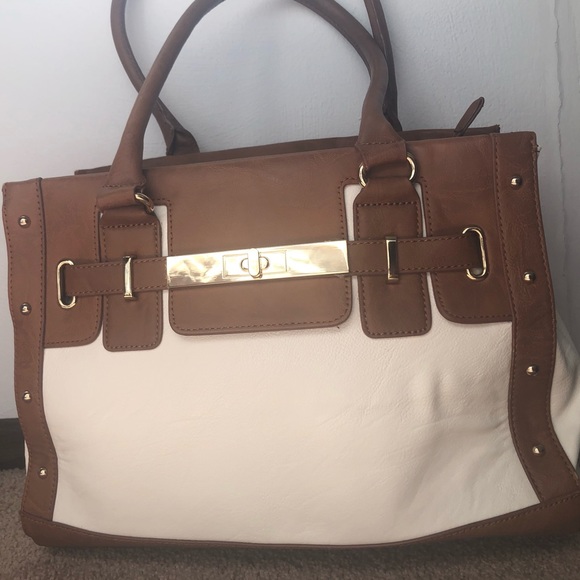 Ivory, tan and gold handbag - Picture 3 of 8